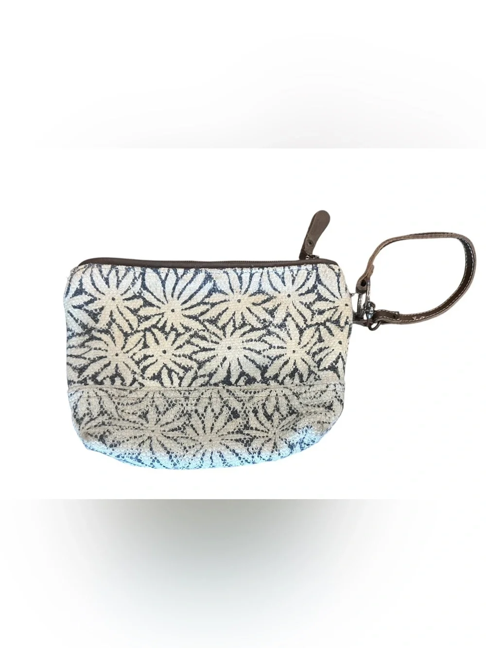 MYRA Bag Blossom Rug Pouch Wristlet NWOT Floral Canvas  Zip Western Gray White